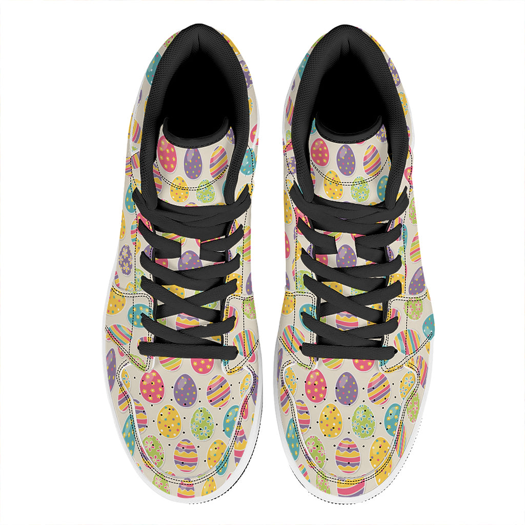 Colorful Cute Easter Eggs Pattern Print High Top Leather Sneakers