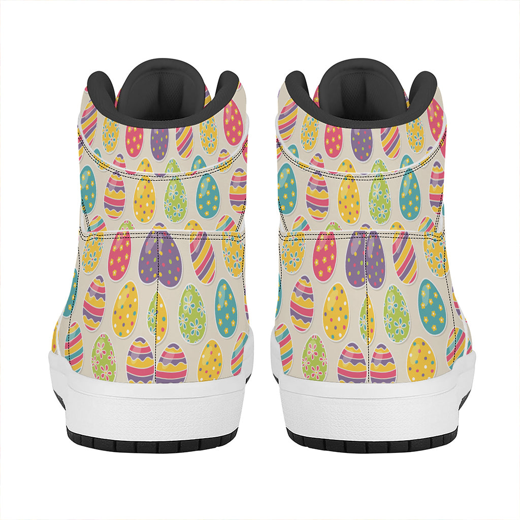 Colorful Cute Easter Eggs Pattern Print High Top Leather Sneakers