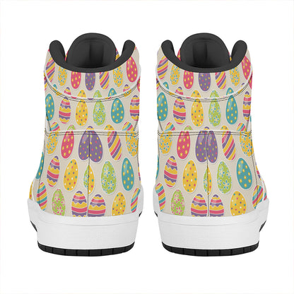 Colorful Cute Easter Eggs Pattern Print High Top Leather Sneakers
