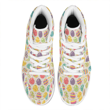 Colorful Cute Easter Eggs Pattern Print High Top Leather Sneakers