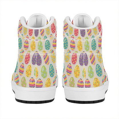 Colorful Cute Easter Eggs Pattern Print High Top Leather Sneakers