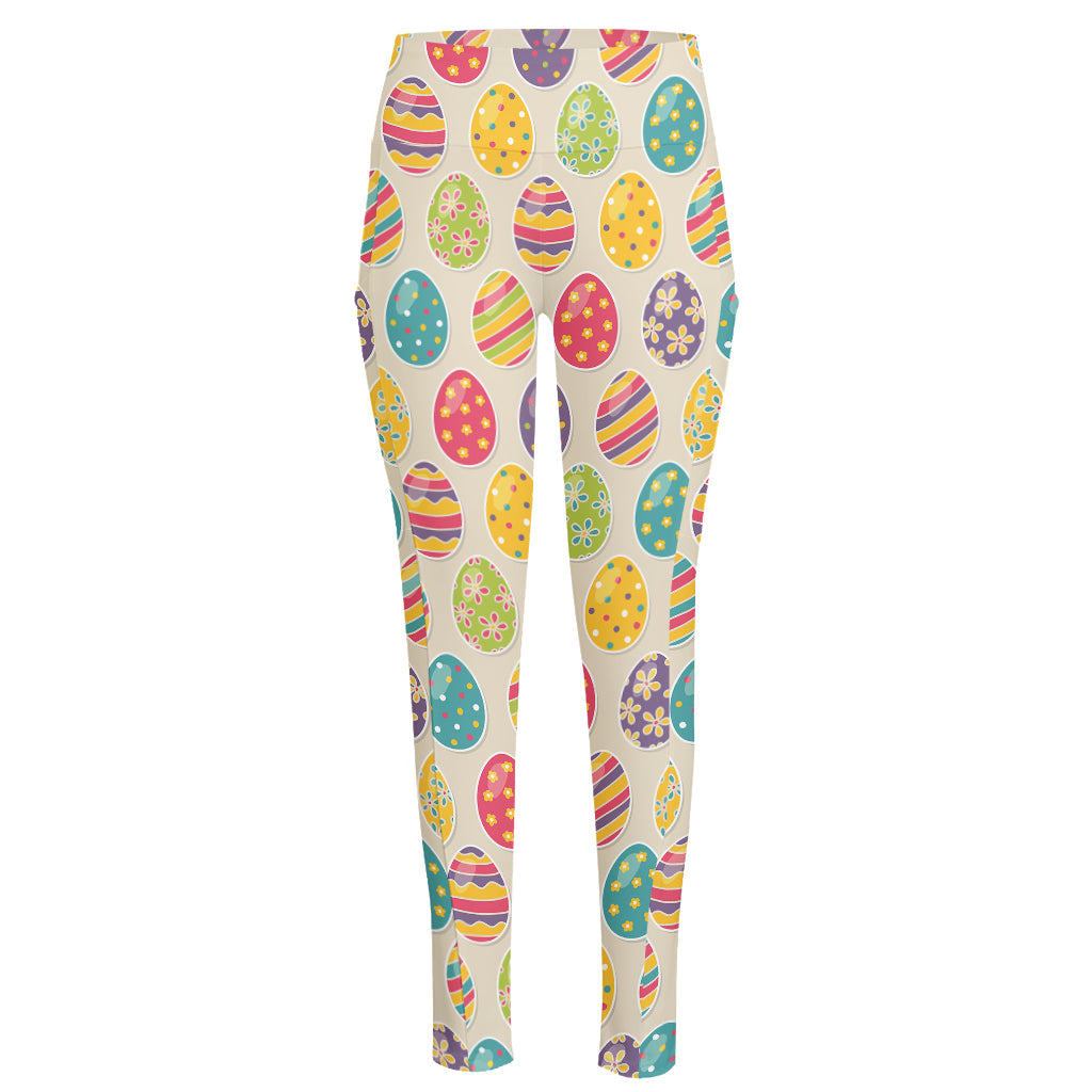 Colorful Cute Easter Eggs Pattern Print High-Waisted Pocket Leggings