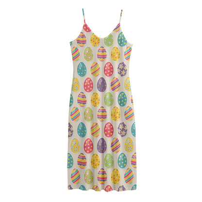 Colorful Cute Easter Eggs Pattern Print Jersey Midi Cami Dress