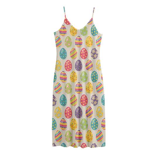 Colorful Cute Easter Eggs Pattern Print Jersey Midi Cami Dress