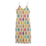 Colorful Cute Easter Eggs Pattern Print Jersey Midi Cami Dress