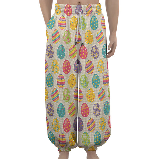 Colorful Cute Easter Eggs Pattern Print Lantern Pants