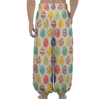 Colorful Cute Easter Eggs Pattern Print Lantern Pants