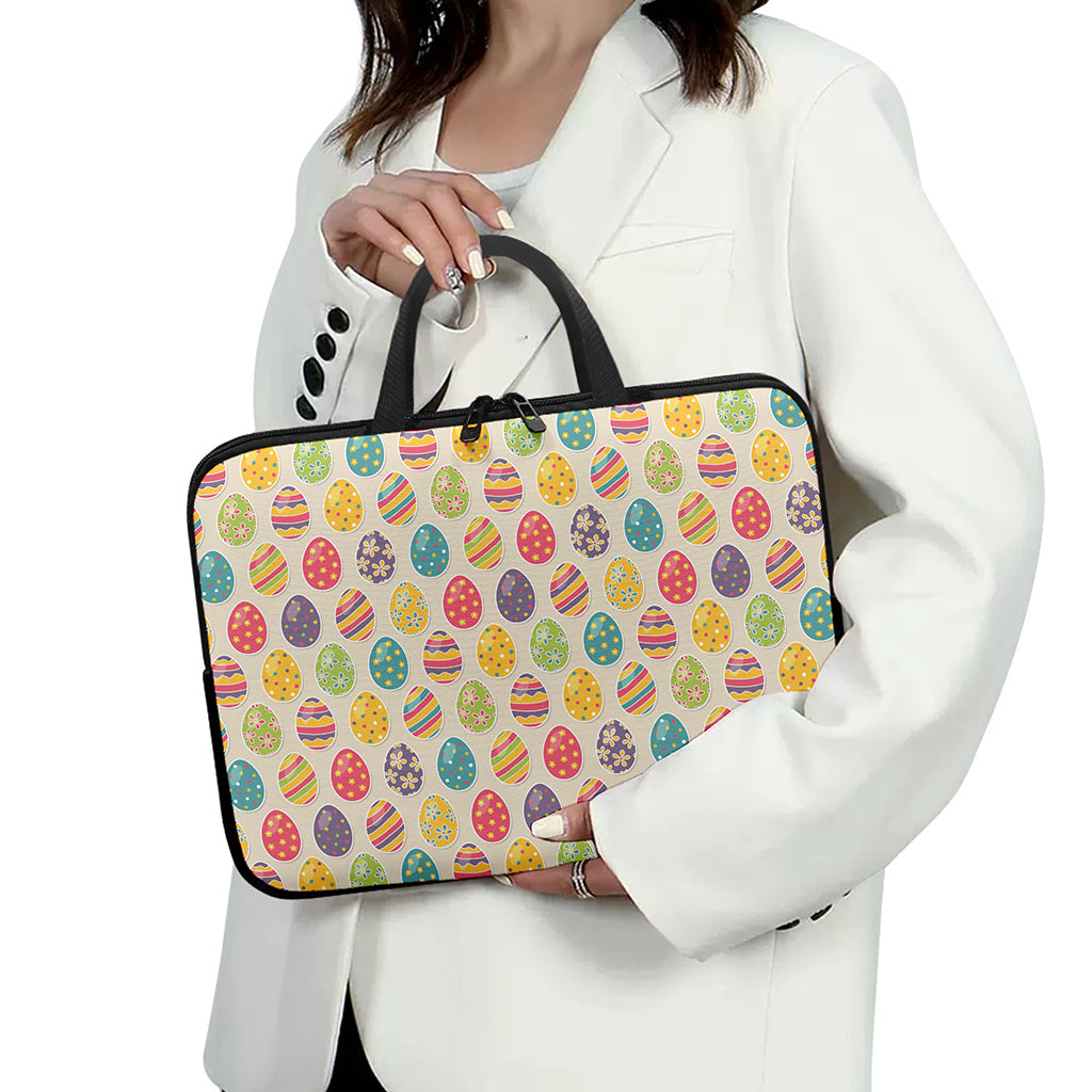 Colorful Cute Easter Eggs Pattern Print Laptop Sleeve With Handle