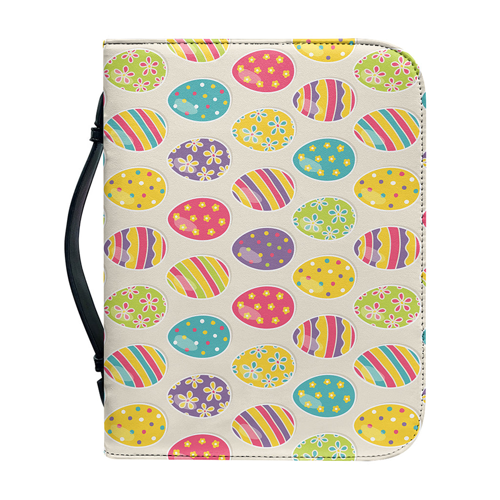 Colorful Cute Easter Eggs Pattern Print Leather Bible Cover