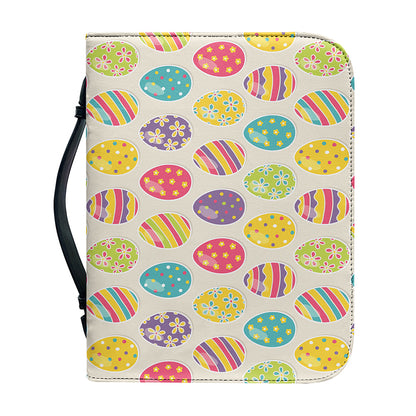 Colorful Cute Easter Eggs Pattern Print Leather Bible Cover