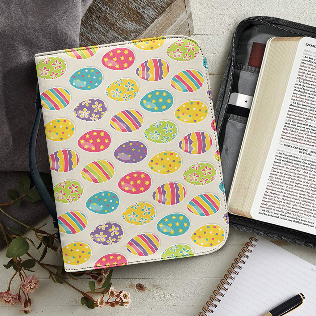 Colorful Cute Easter Eggs Pattern Print Leather Bible Cover