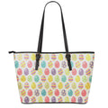 Colorful Cute Easter Eggs Pattern Print Leather Tote Bag With Zipper