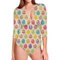 Colorful Cute Easter Eggs Pattern Print Long Sleeve Swimsuit