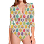 Colorful Cute Easter Eggs Pattern Print Long Sleeve Swimsuit