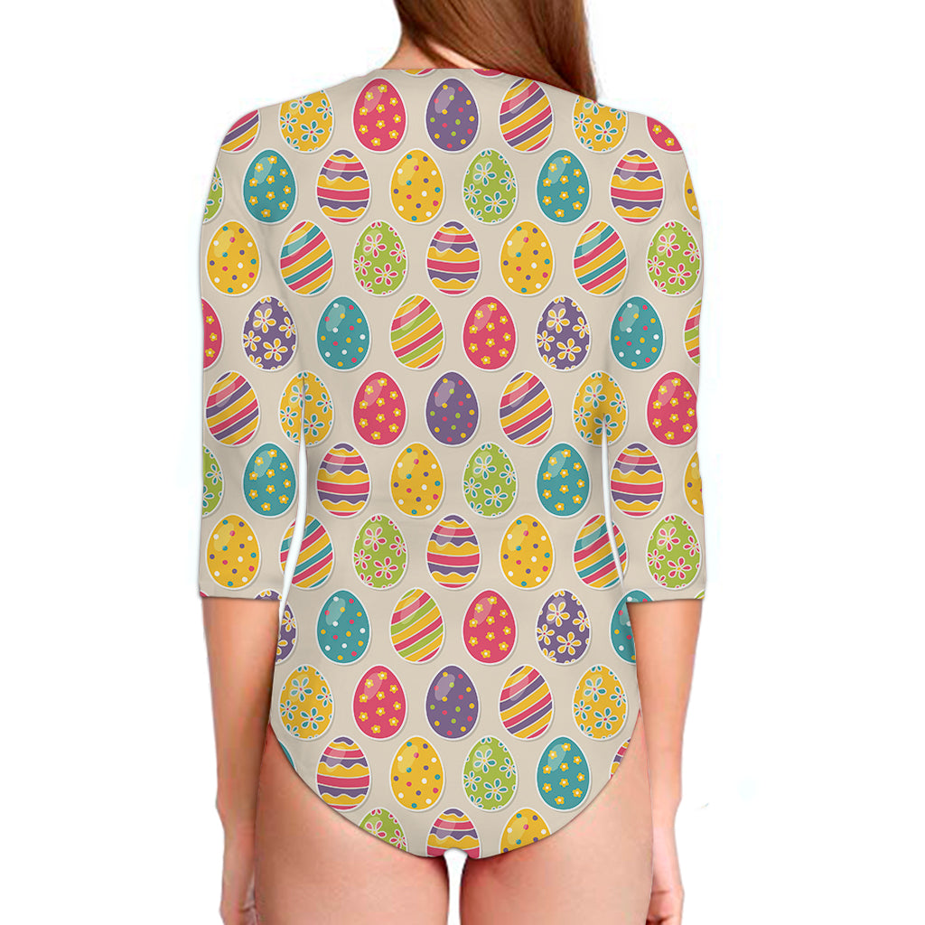 Colorful Cute Easter Eggs Pattern Print Long Sleeve Swimsuit