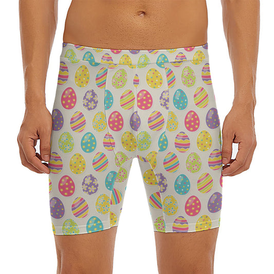 Colorful Cute Easter Eggs Pattern Print Men's Long Boxer Briefs