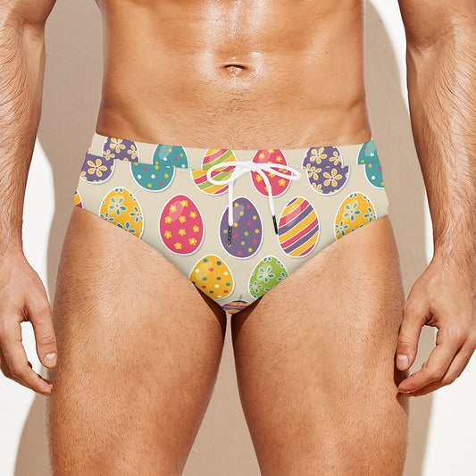 Colorful Cute Easter Eggs Pattern Print Men's Swim Briefs