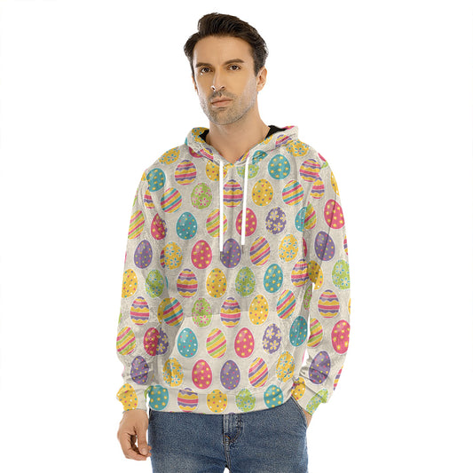 Colorful Cute Easter Eggs Pattern Print Men's Velvet Pullover Hoodie
