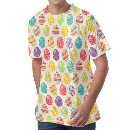 Colorful Cute Easter Eggs Pattern Print Men's Velvet T-Shirt