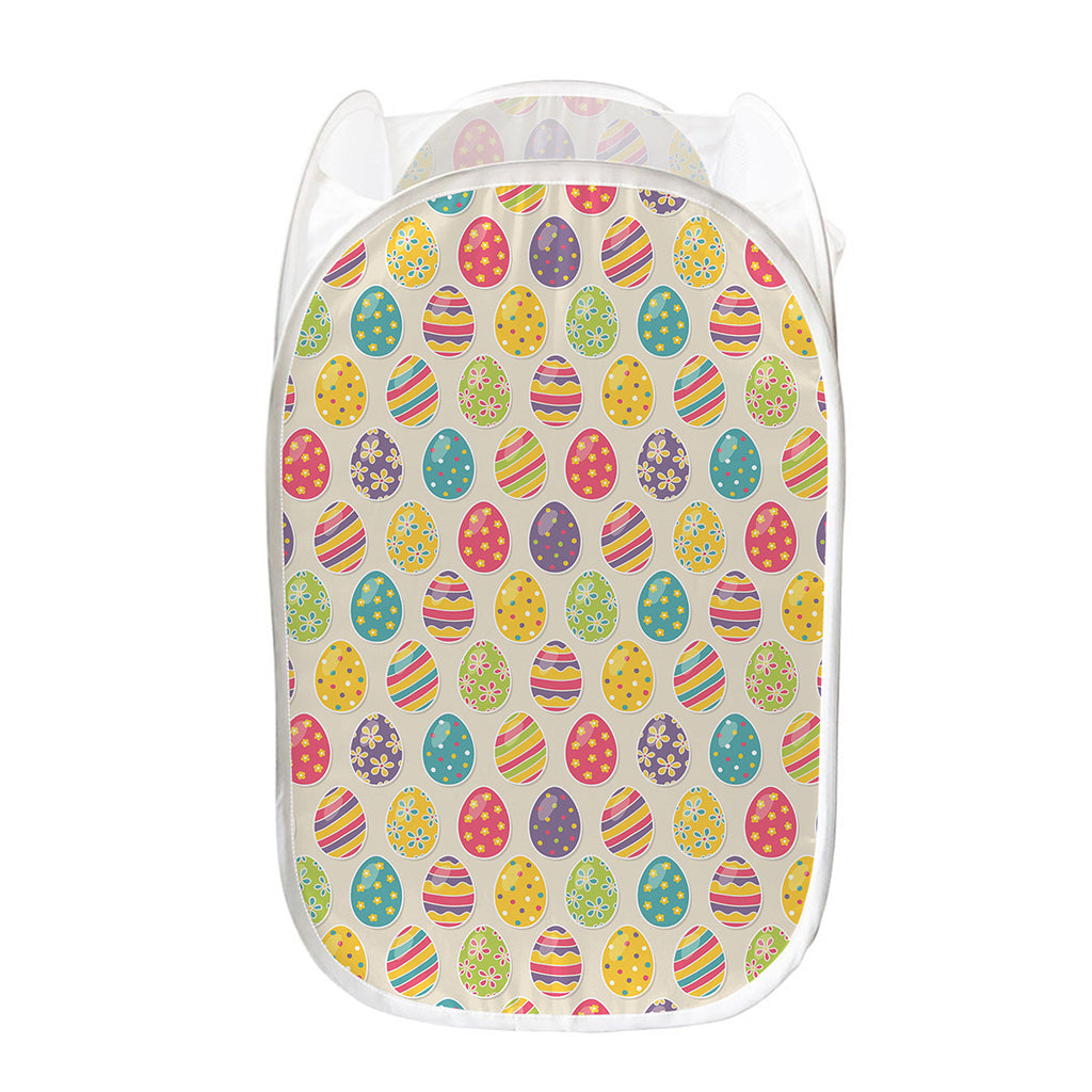 Colorful Cute Easter Eggs Pattern Print Mesh Laundry Hamper
