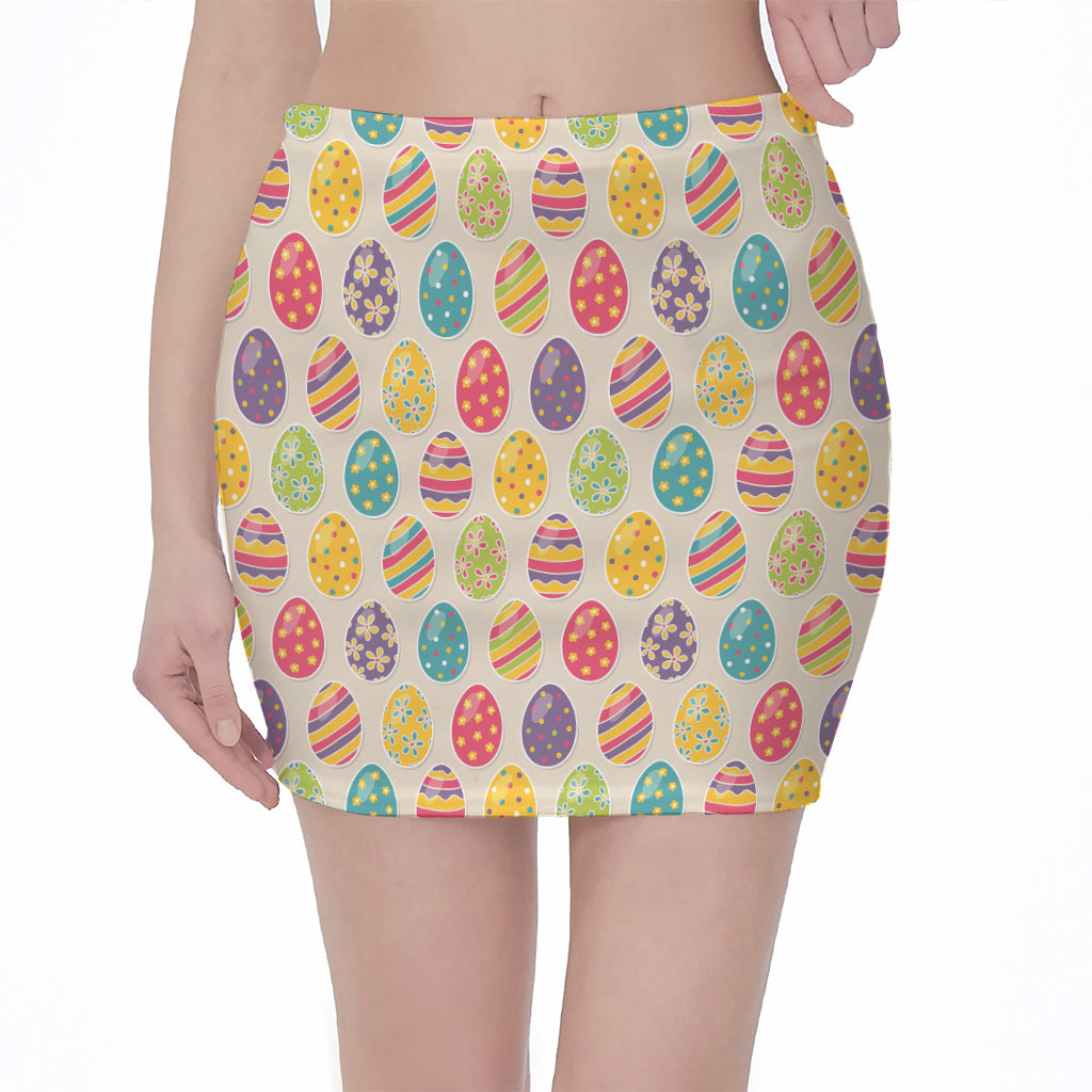 Colorful Cute Easter Eggs Pattern Print Pencil Mini Skirt