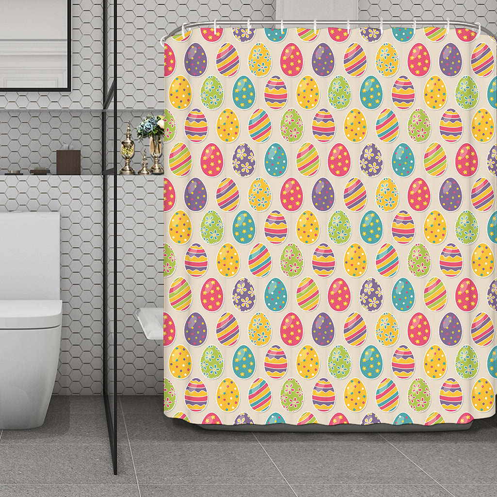 Colorful Cute Easter Eggs Pattern Print Polyester Shower Curtain