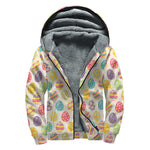 Colorful Cute Easter Eggs Pattern Print Sherpa Lined Zip Up Hoodie
