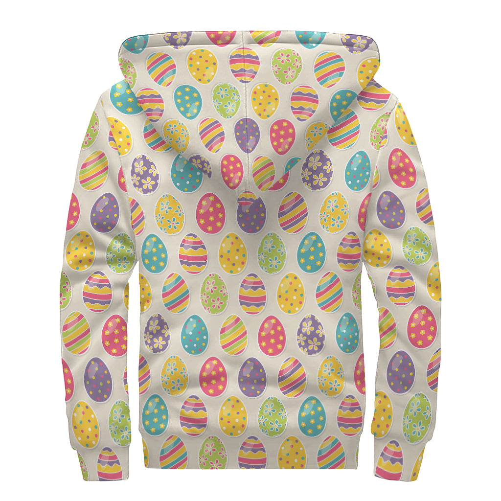 Colorful Cute Easter Eggs Pattern Print Sherpa Lined Zip Up Hoodie