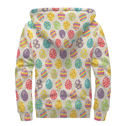 Colorful Cute Easter Eggs Pattern Print Sherpa Lined Zip Up Hoodie
