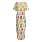 Colorful Cute Easter Eggs Pattern Print Short Sleeve Long Nightdress