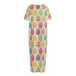 Colorful Cute Easter Eggs Pattern Print Short Sleeve Long Nightdress