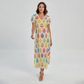 Colorful Cute Easter Eggs Pattern Print Short Sleeve Maxi Dress