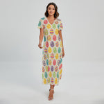Colorful Cute Easter Eggs Pattern Print Short Sleeve Maxi Dress