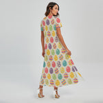 Colorful Cute Easter Eggs Pattern Print Short Sleeve Maxi Dress