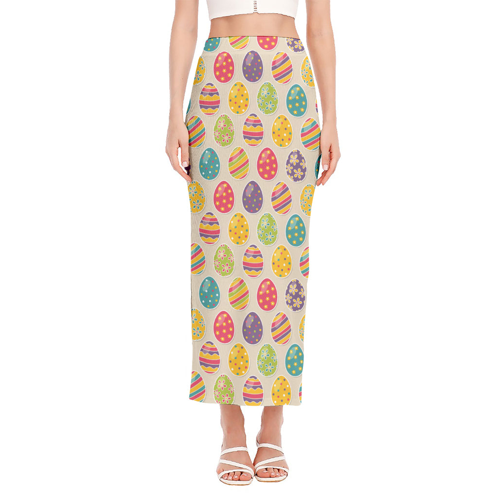 Colorful Cute Easter Eggs Pattern Print Side Slit Maxi Skirt
