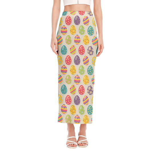 Colorful Cute Easter Eggs Pattern Print Side Slit Maxi Skirt