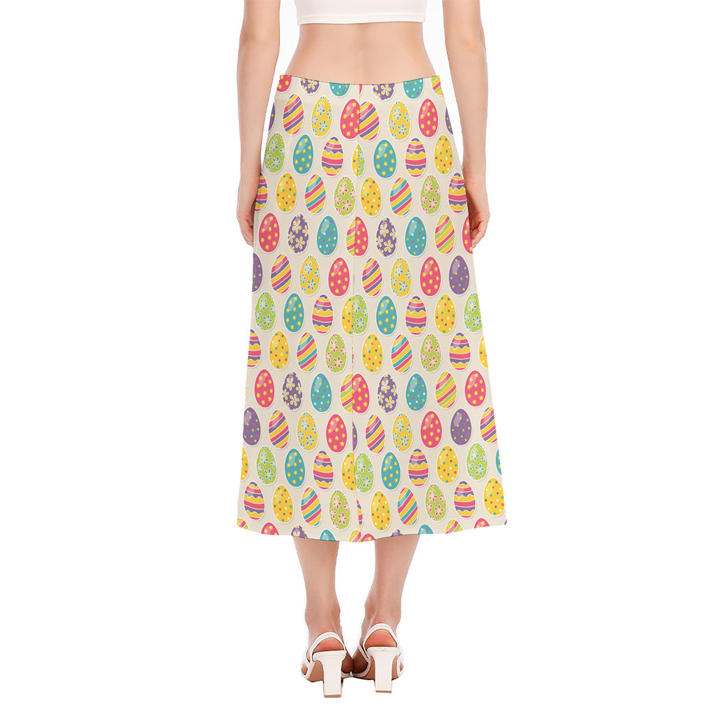 Colorful Cute Easter Eggs Pattern Print Side Slit Midi Skirt