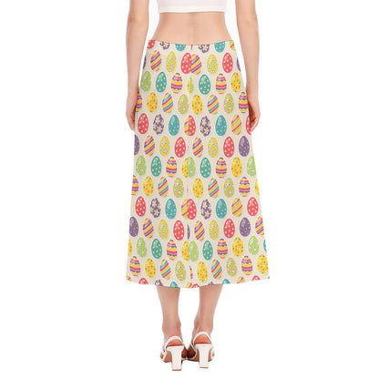 Colorful Cute Easter Eggs Pattern Print Side Slit Midi Skirt