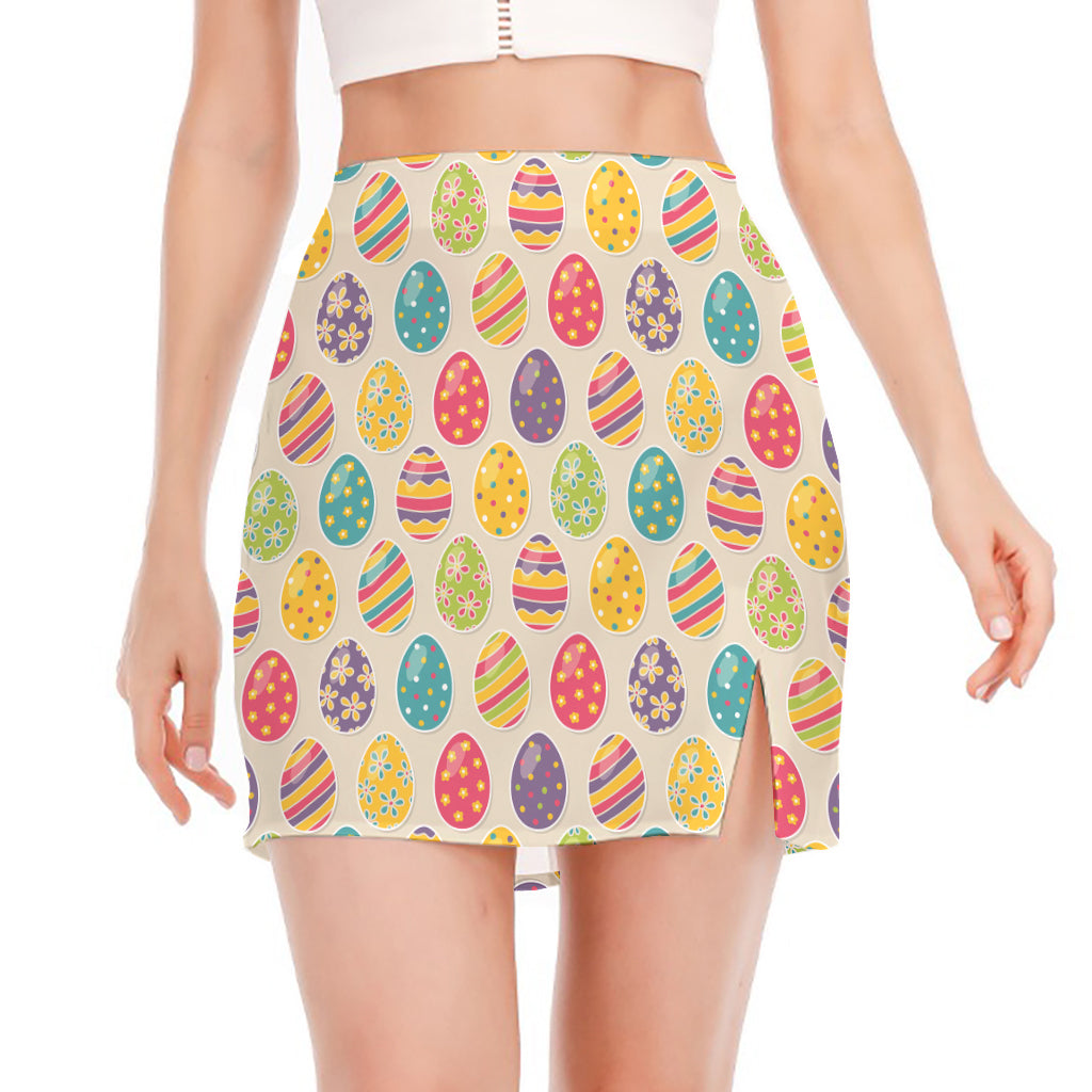 Colorful Cute Easter Eggs Pattern Print Side Slit Mini Skirt