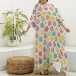 Colorful Cute Easter Eggs Pattern Print Silk V-Neck Kaftan Dress