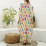 Colorful Cute Easter Eggs Pattern Print Silk V-Neck Kaftan Dress