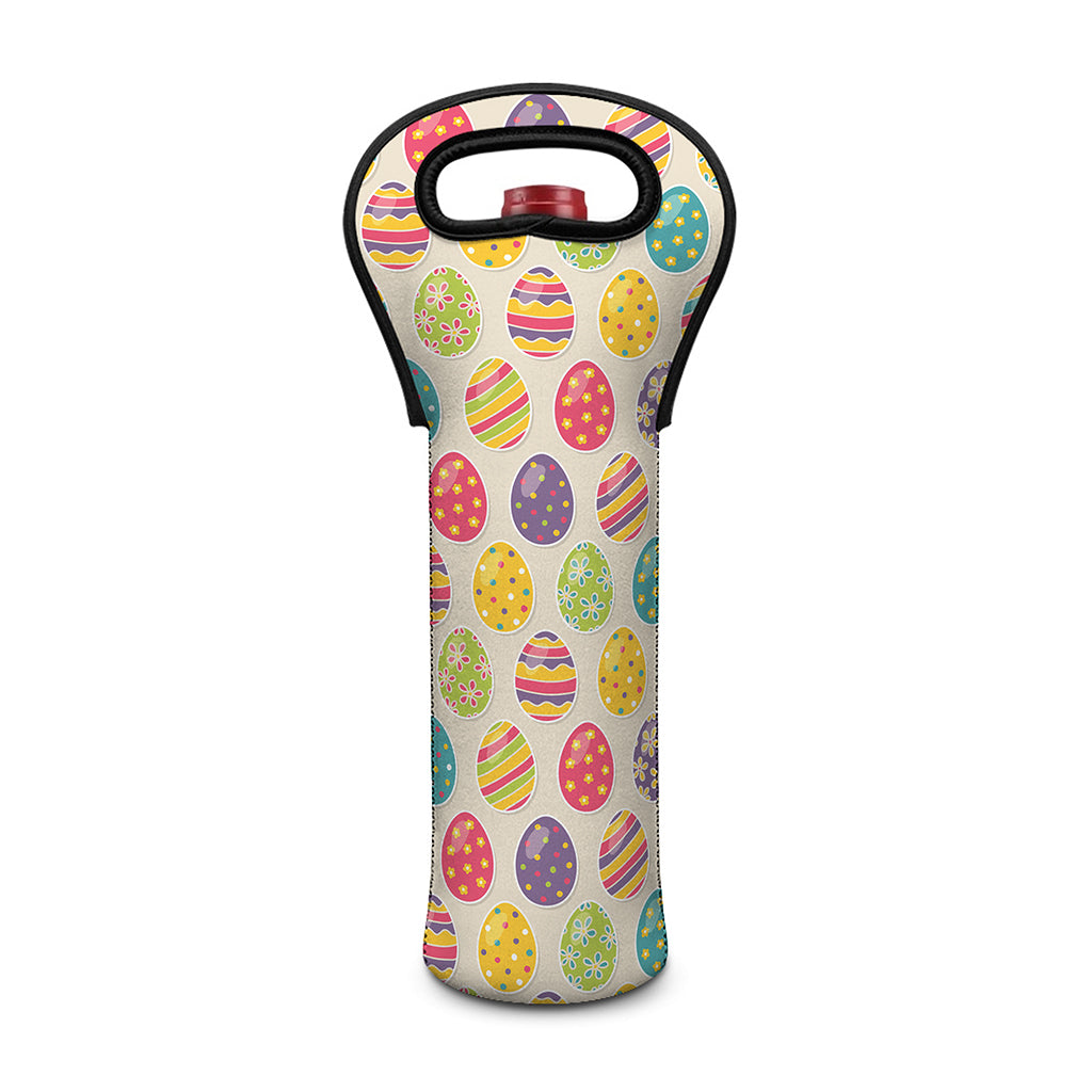 Colorful Cute Easter Eggs Pattern Print Single Neoprene Wine Tote
