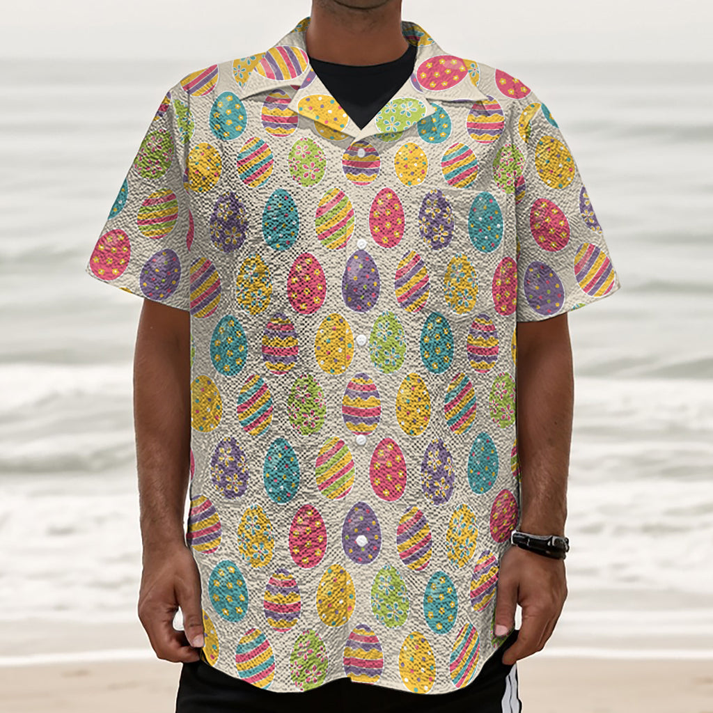 Colorful Cute Easter Eggs Pattern Print Textured Short Sleeve Shirt