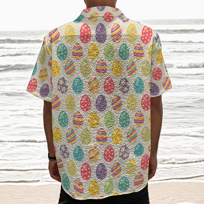 Colorful Cute Easter Eggs Pattern Print Textured Short Sleeve Shirt
