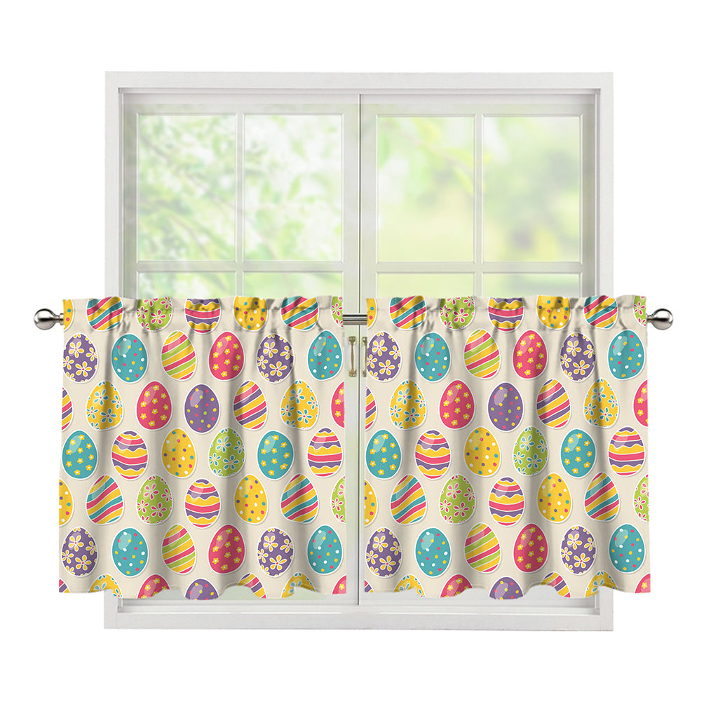 Colorful Cute Easter Eggs Pattern Print Tier Curtains