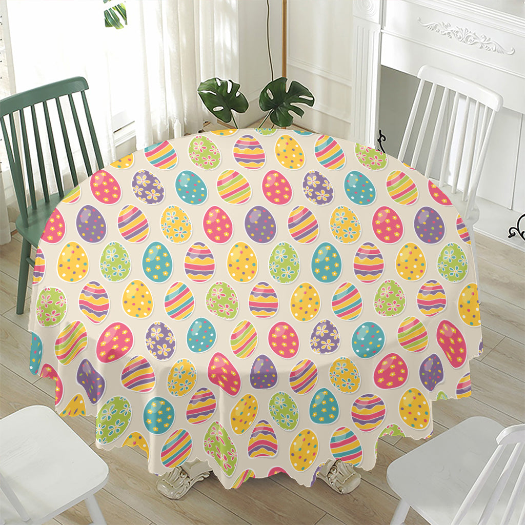Colorful Cute Easter Eggs Pattern Print Waterproof Round Tablecloth