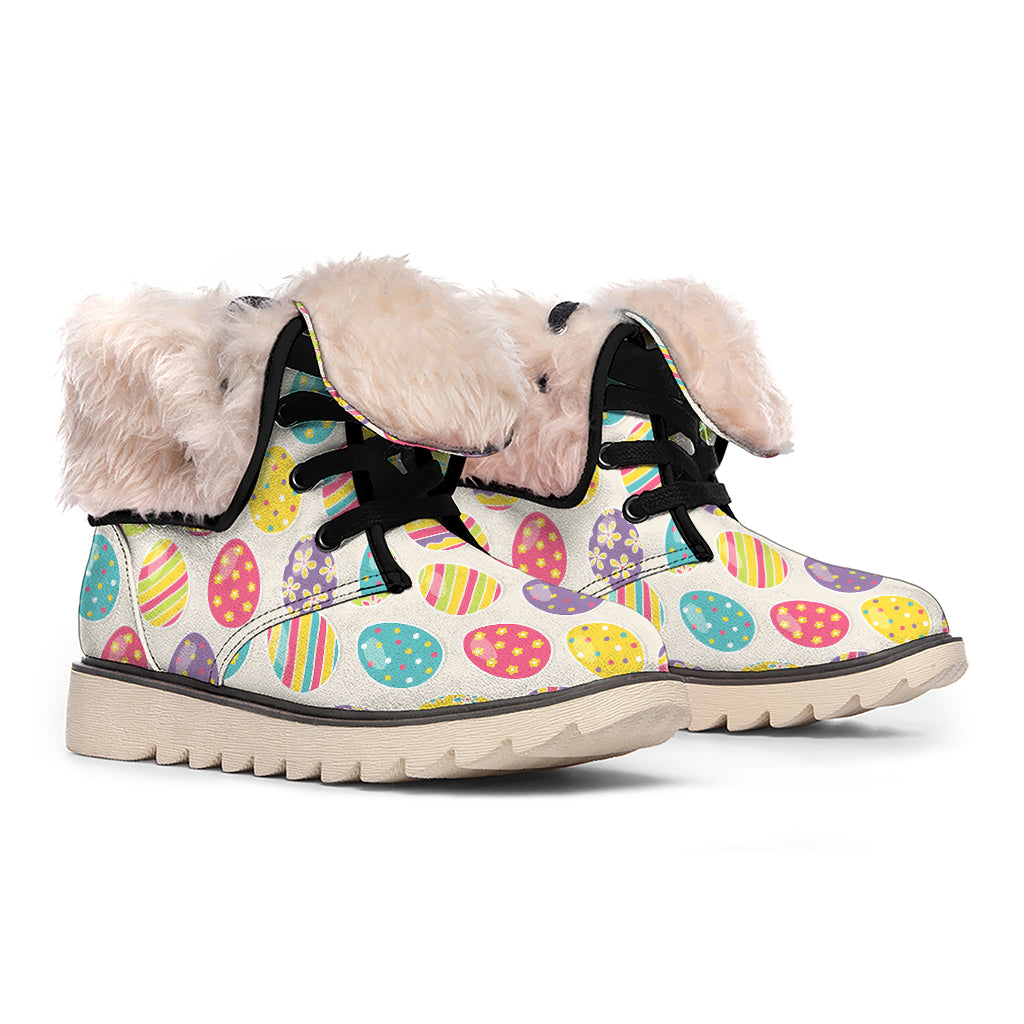 Colorful Cute Easter Eggs Pattern Print Winter Boots