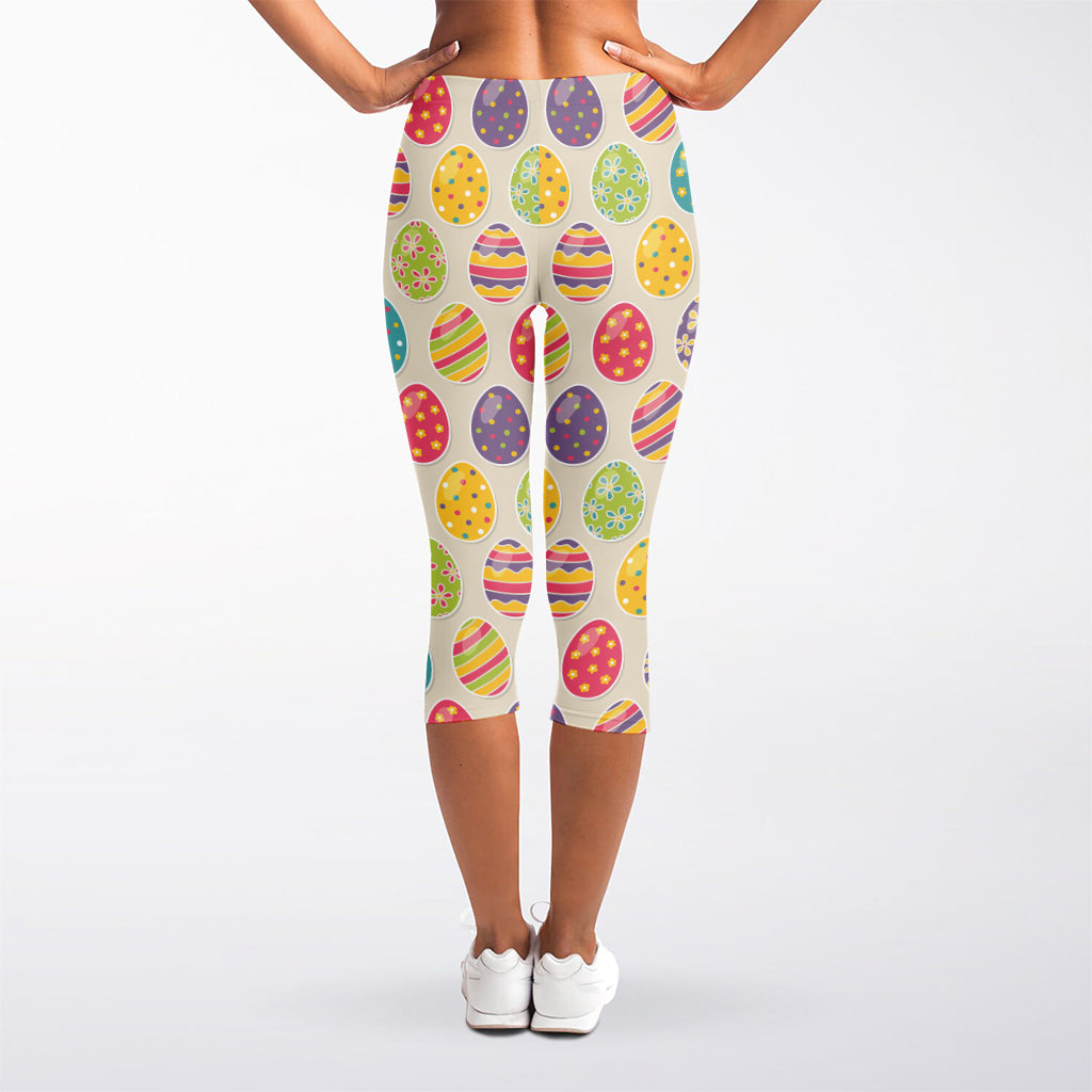 Colorful Cute Easter Eggs Pattern Print Women's Capri Leggings