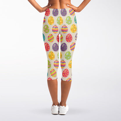 Colorful Cute Easter Eggs Pattern Print Women's Capri Leggings