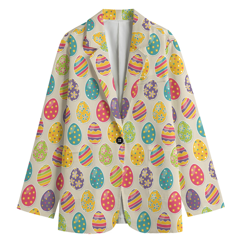 Colorful Cute Easter Eggs Pattern Print Women's Cotton Blazer